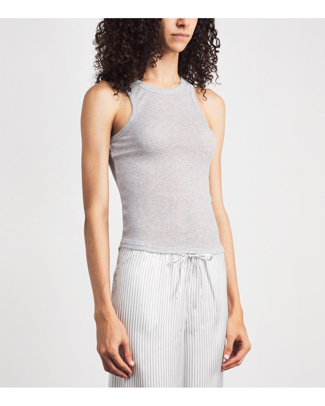 Skims White Semi-Sheer Ribbed Tank Top