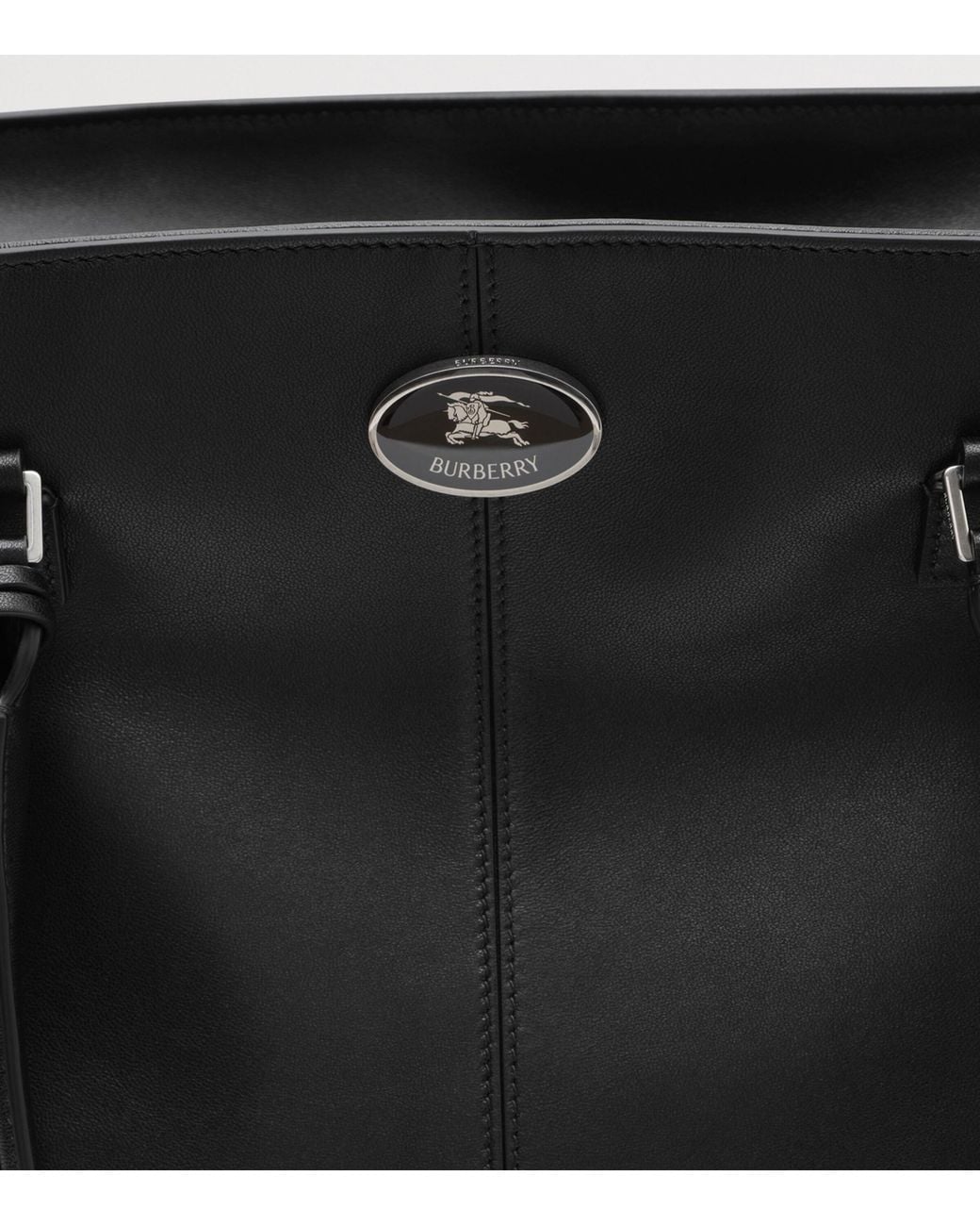 Burberry Black Leather Knight Stamp Tote Bag for men