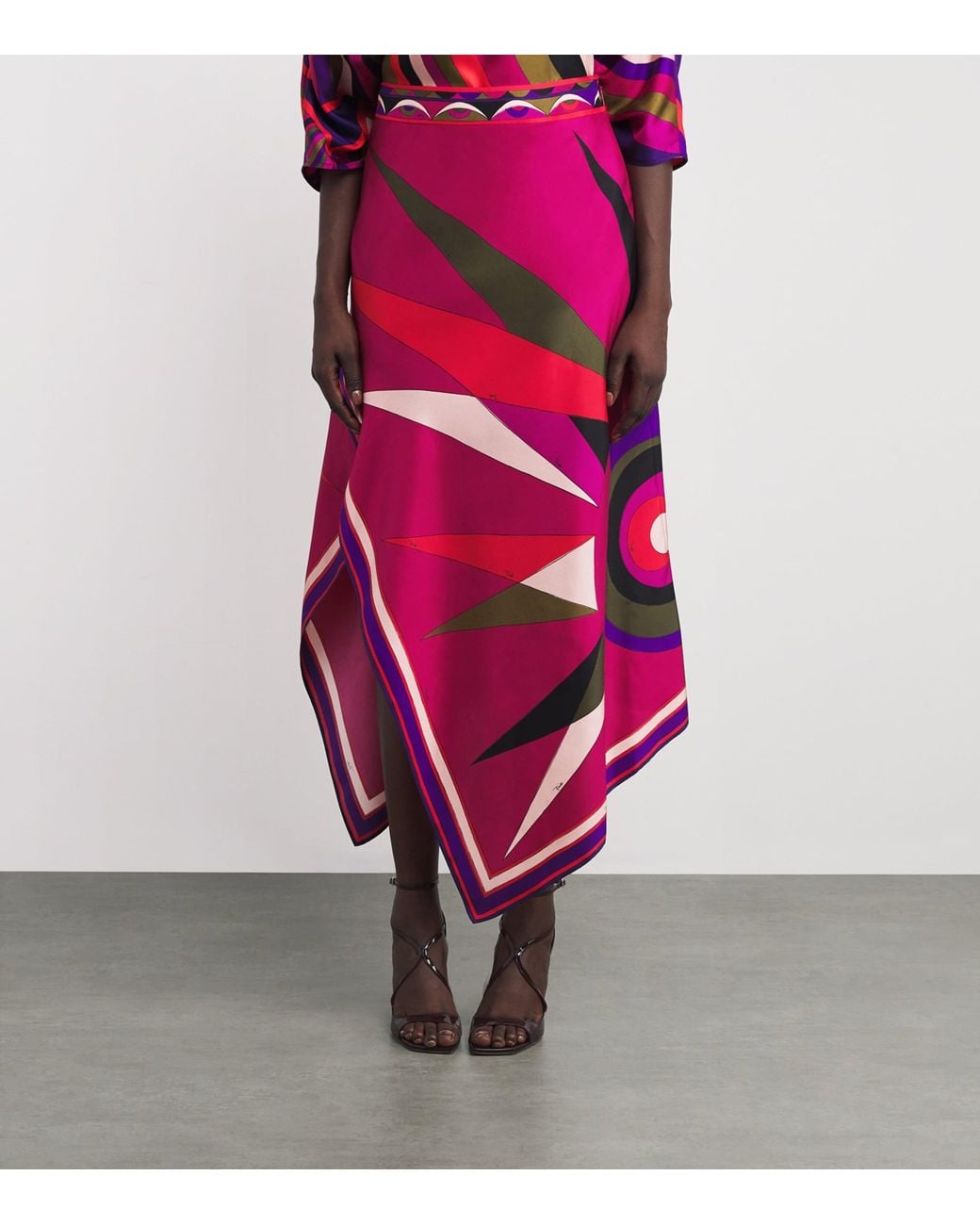 Emilio Pucci Pink Silk Hawaii Midi Skirt