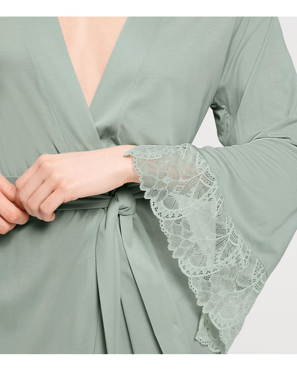 Hanro Gray Modal Lace-Trim Robe