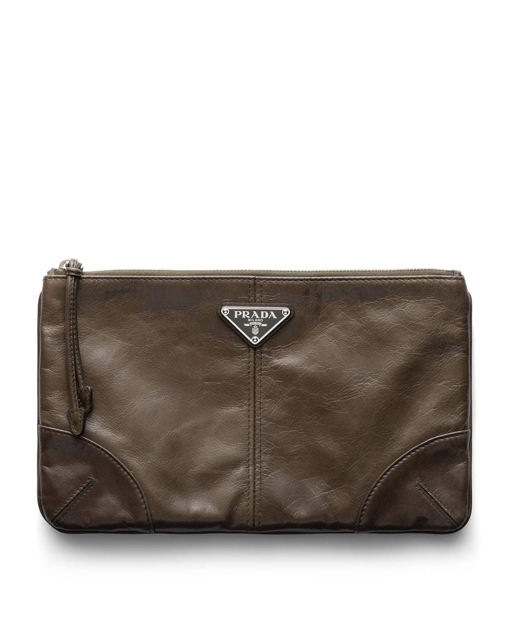 Prada Brown Leather Logo Pouch for men