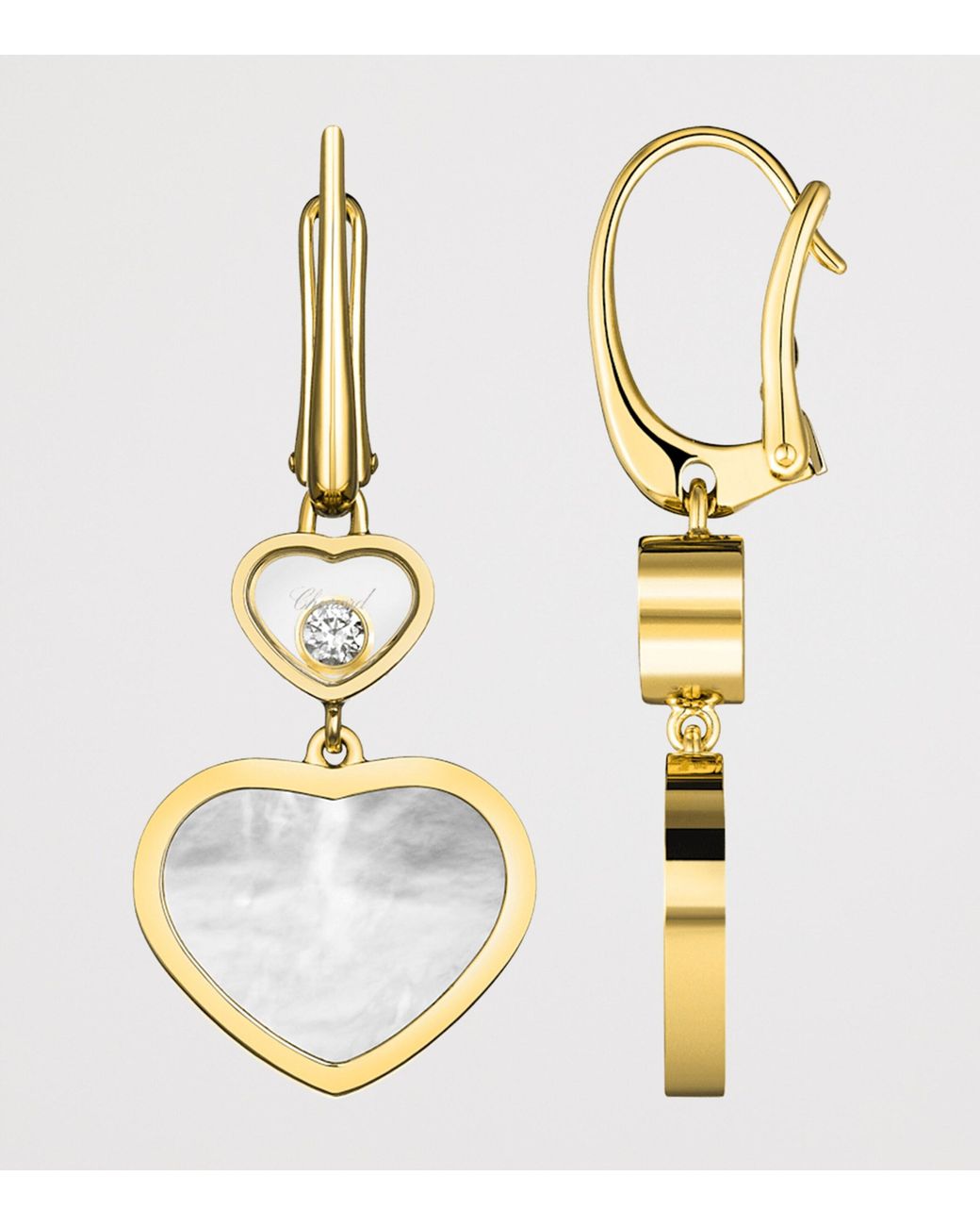 Chopard Metallic Diamond And Mother-Of-Pearl Happy Hearts Drop Earrings