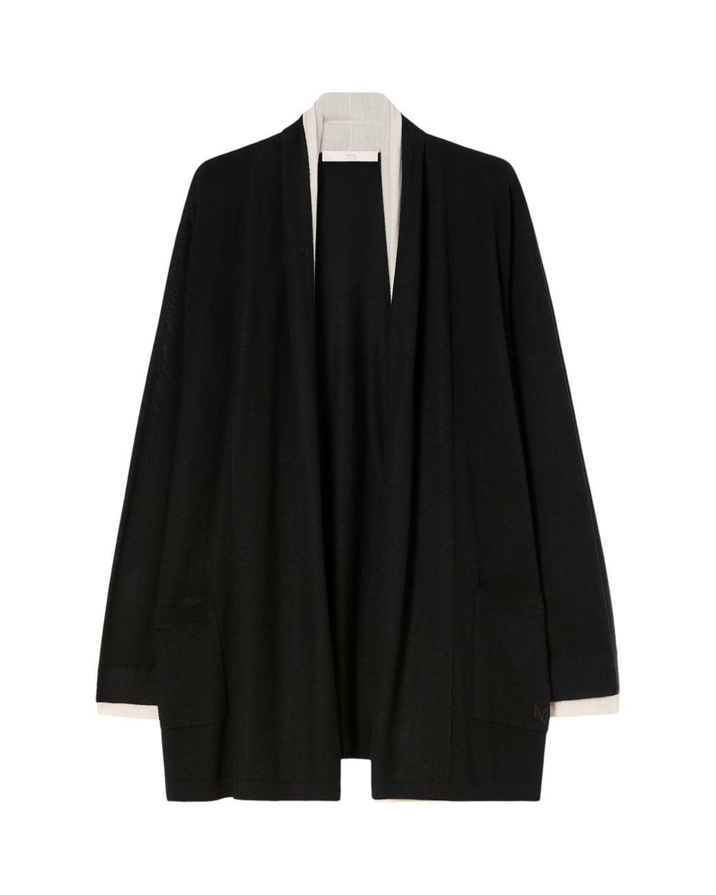 Marina Rinaldi Black Wool-Silk Waterfall Cardigan