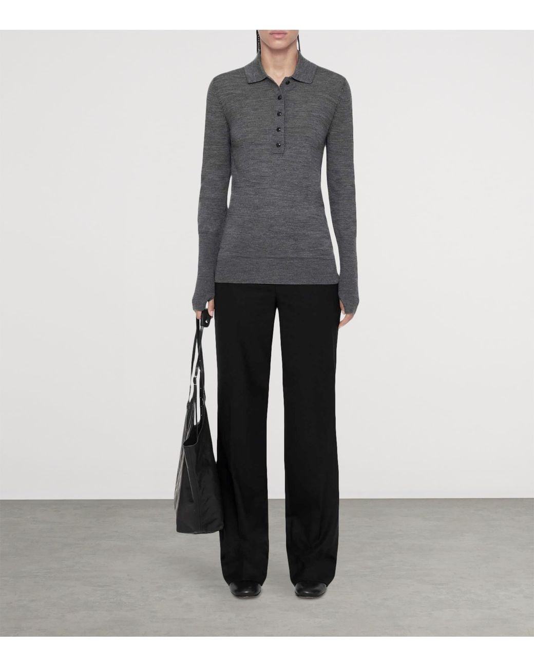 AllSaints Gray Merino Wool Martel Polo Sweater