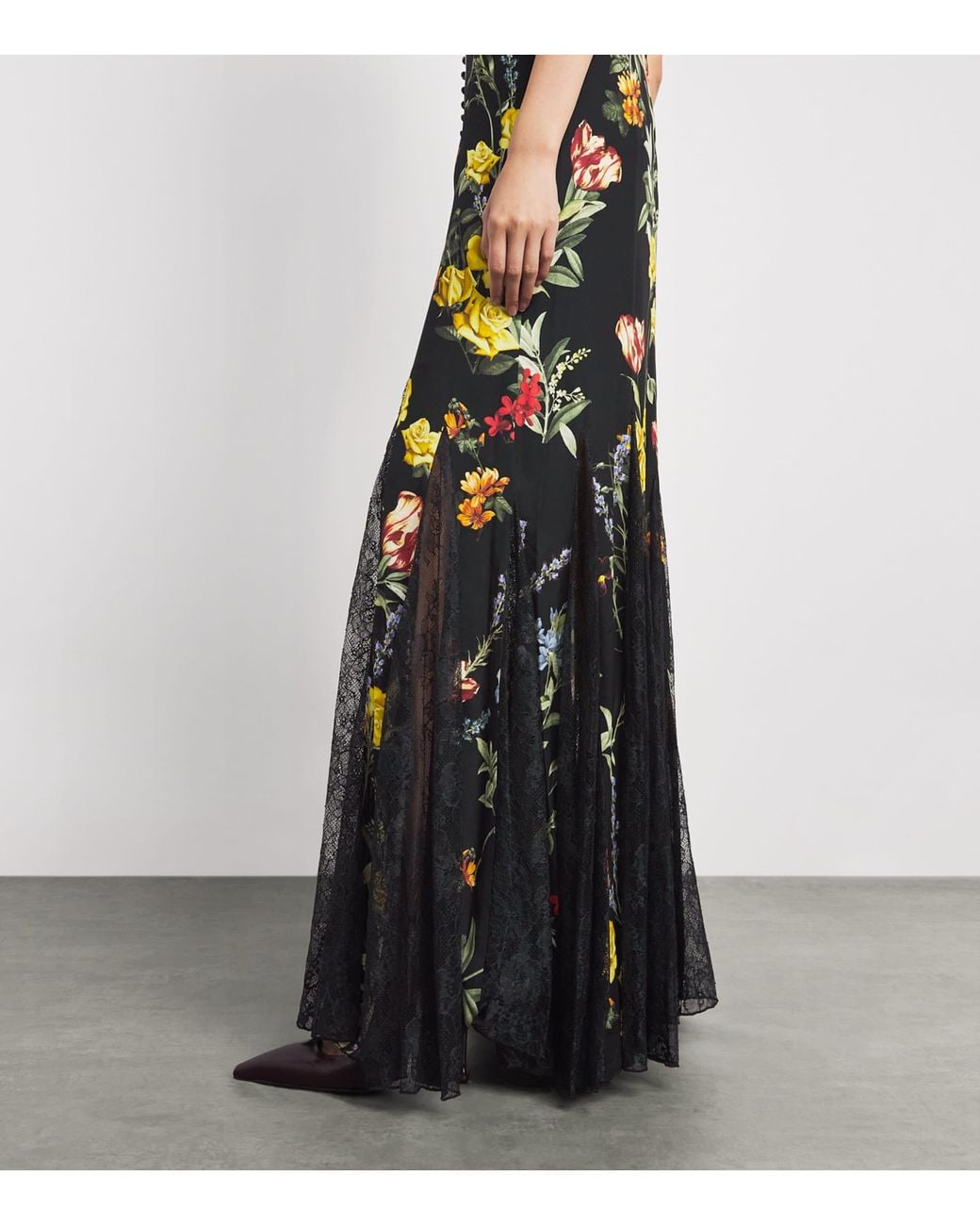 Alice + Olivia Multicolor Satin-Lace Floral Rose Maxi Dress