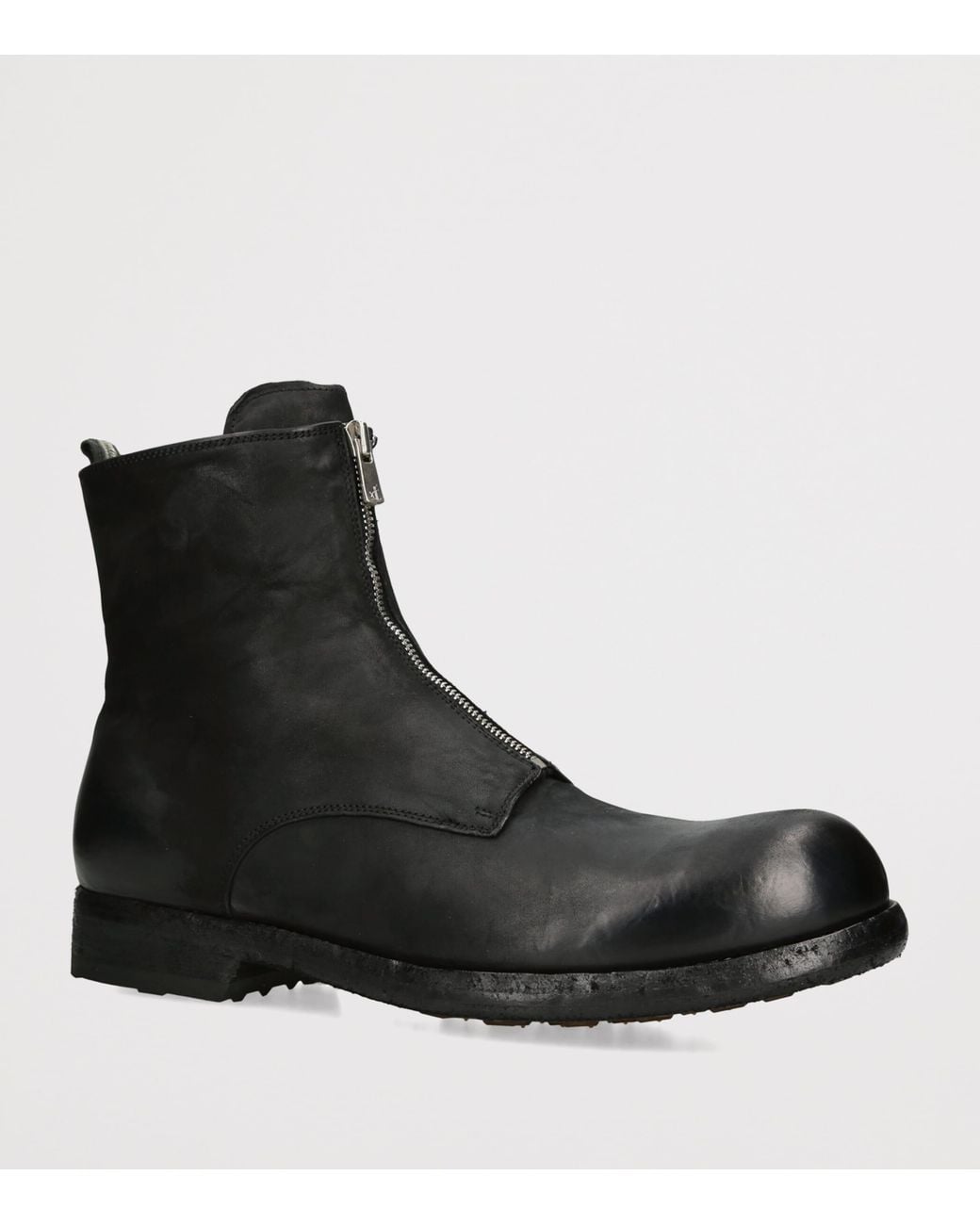 Officine Creative Black Leather Bulla Ankle Boots for men