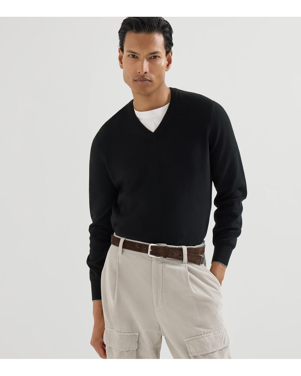 Brunello Cucinelli Black Cashmere Crew-Neck Sweater for men