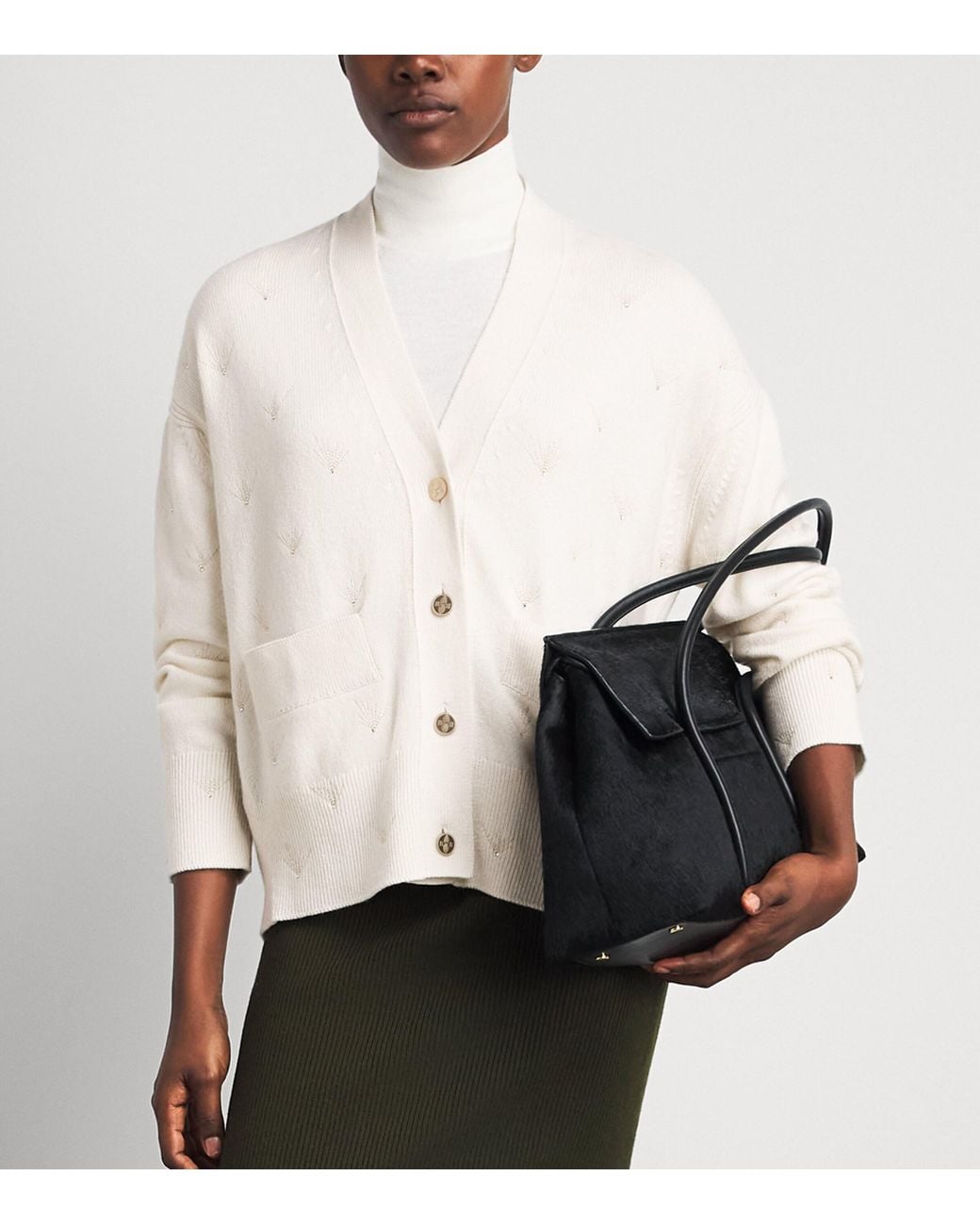 Barrie White Cashmere Crystal-Embellished Cardigan