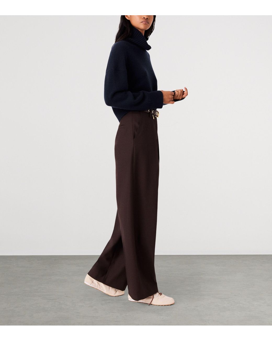Maje Black Pleated Wide-Leg Trousers