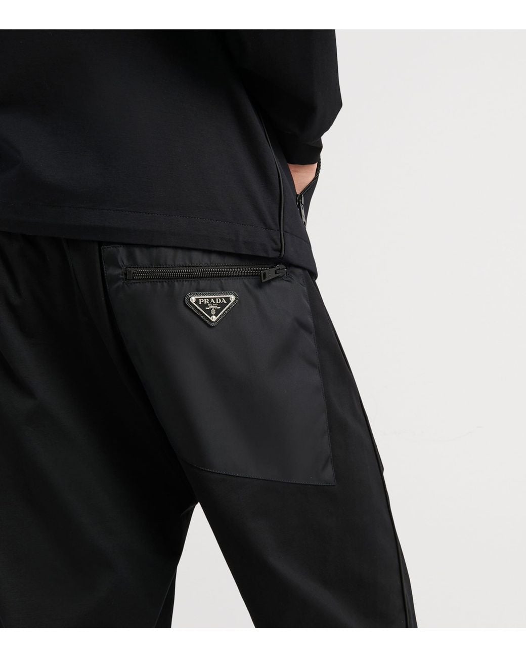 Prada Black Stretch-Cotton Re-Nylon Trousers for men