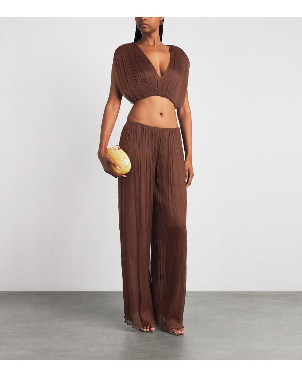 Moré Noir Brown Silk Chiffon Izzi Crop Top