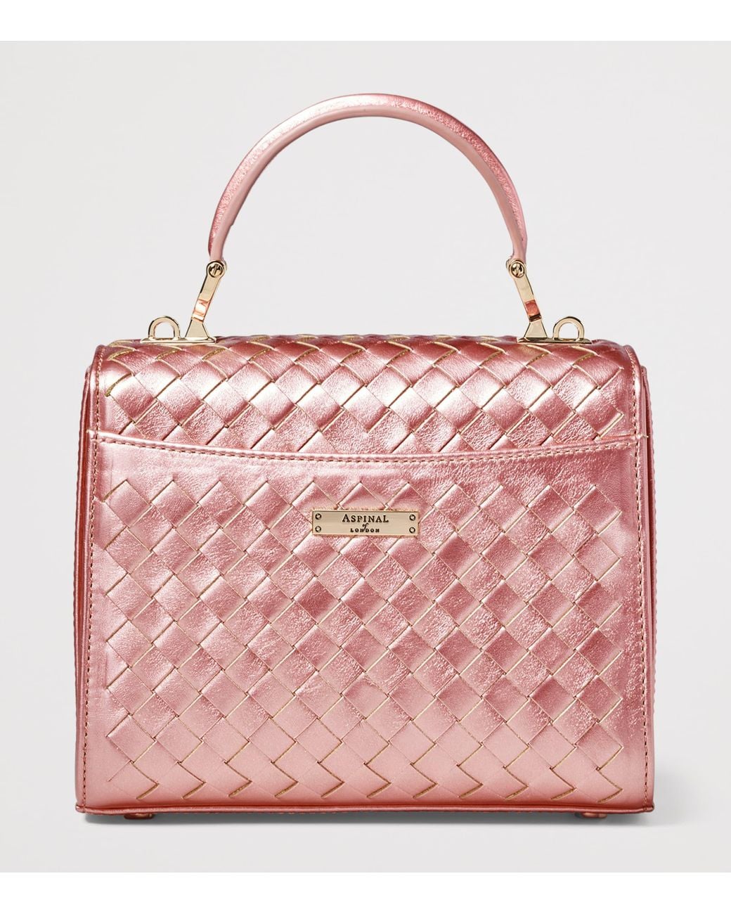 Aspinal Pink Midi Metallic Leather Mayfair Bag