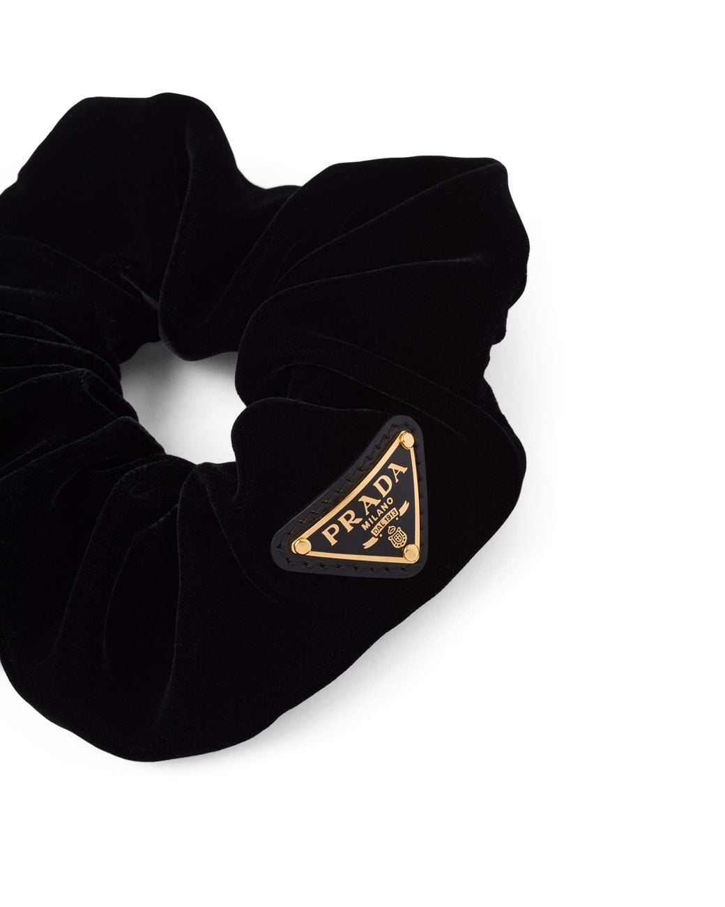 Prada Black Cotton-Velvet Logo Scrunchie