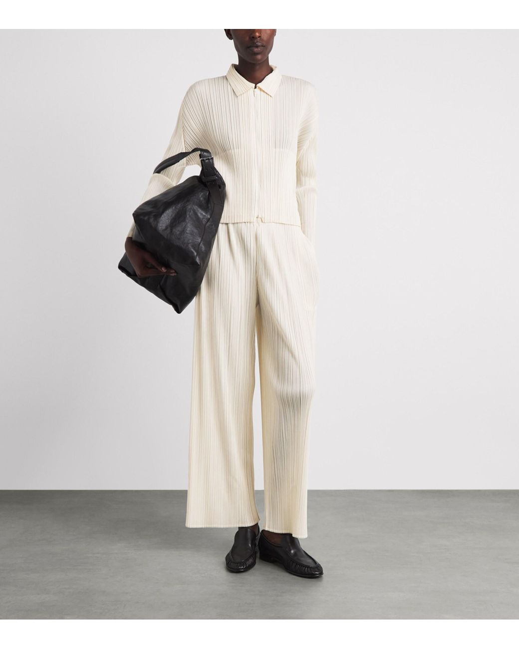 Pleats Please Issey Miyake White Monthly Colors August Zip-Up Cardigan