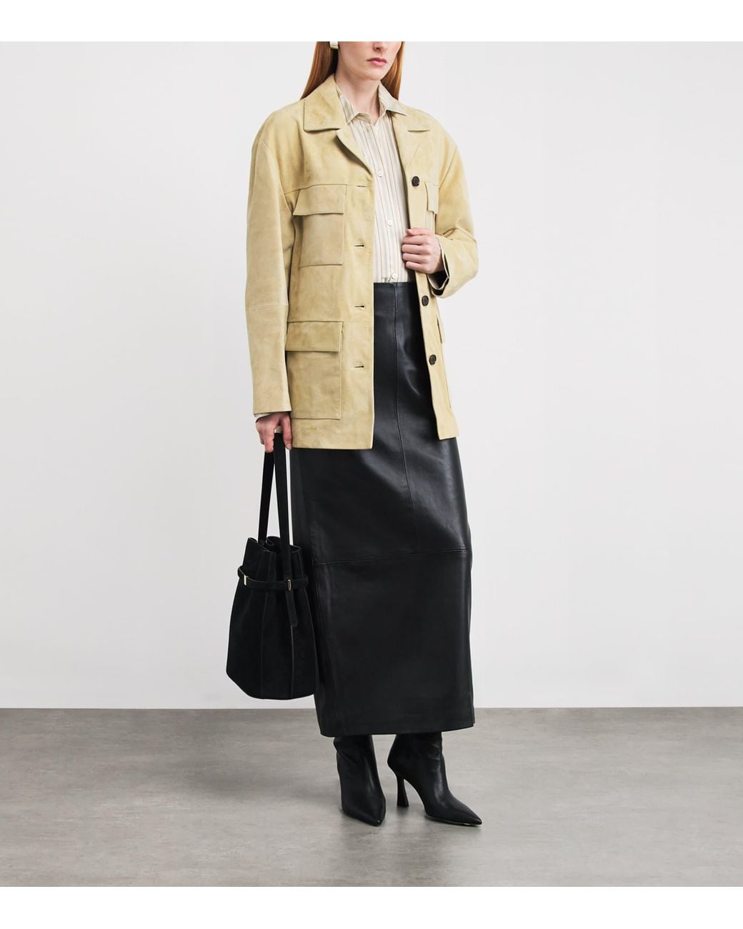 Arma Natural Sendy Button-Down Suede Jacket