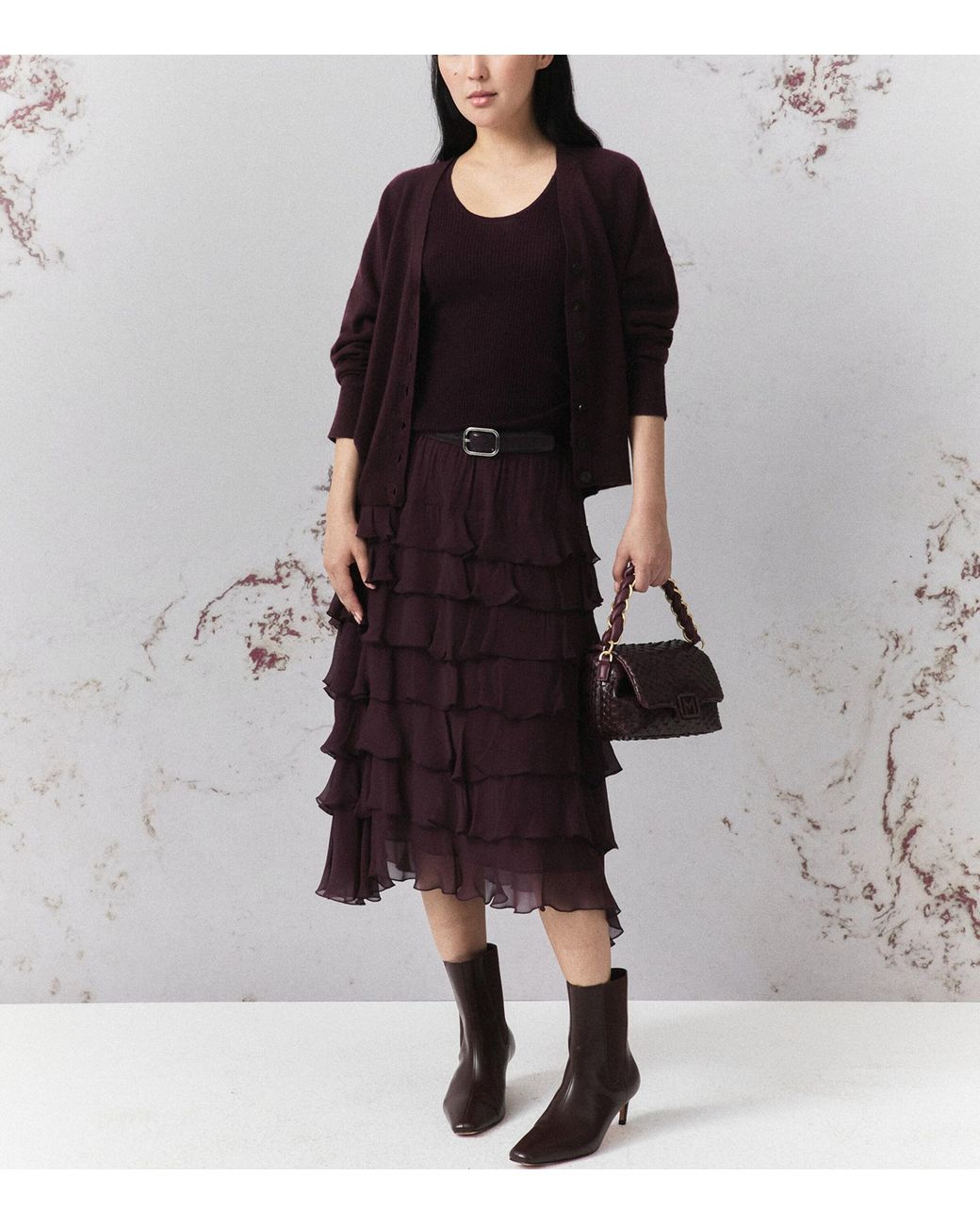 Marella Purple Ruffled Midi Skirt