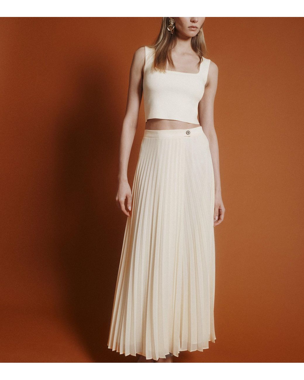 Marella Natural Georgette Pleated Skirt