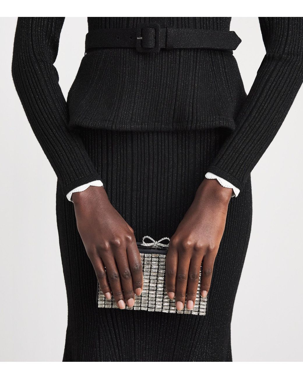 Self-Portrait Black Knitted Lurex Rib Midi Dress