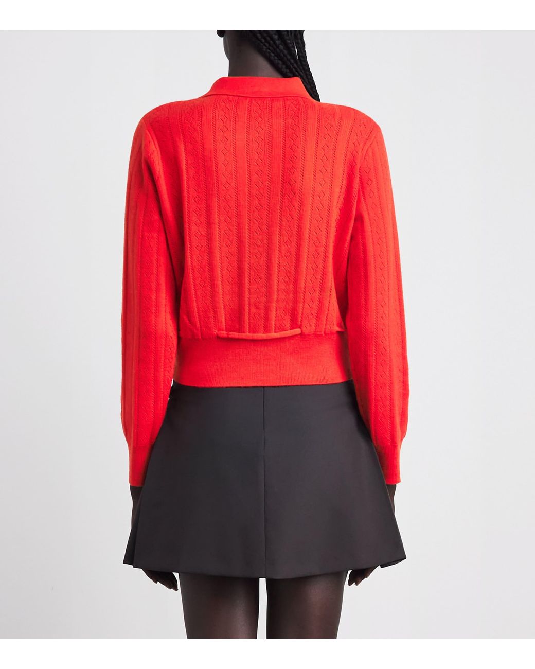 Sandro Red Wool-Blend Pointelle Knit Cardigan