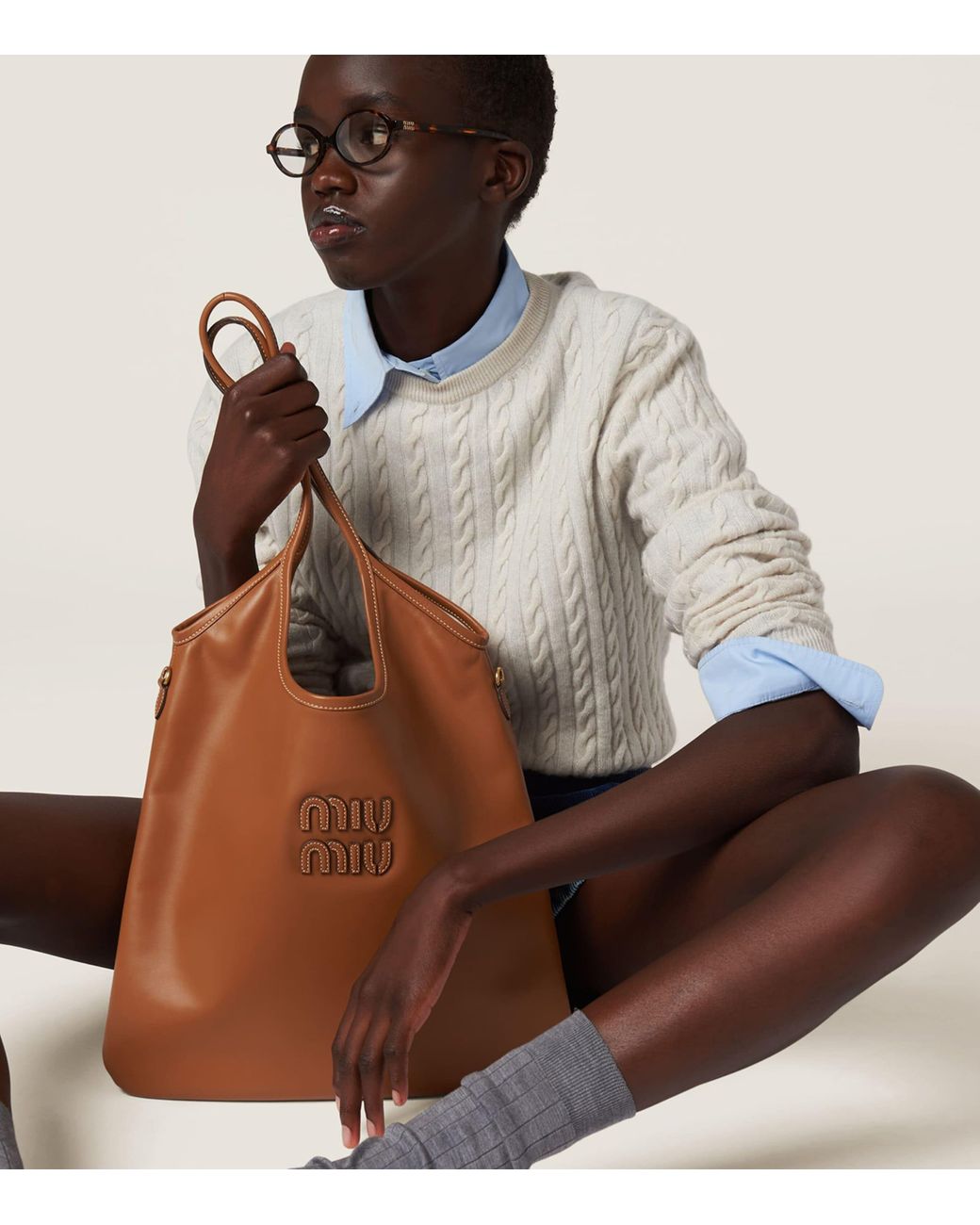 Miu Miu Brown Leather Ivy Tote Bag