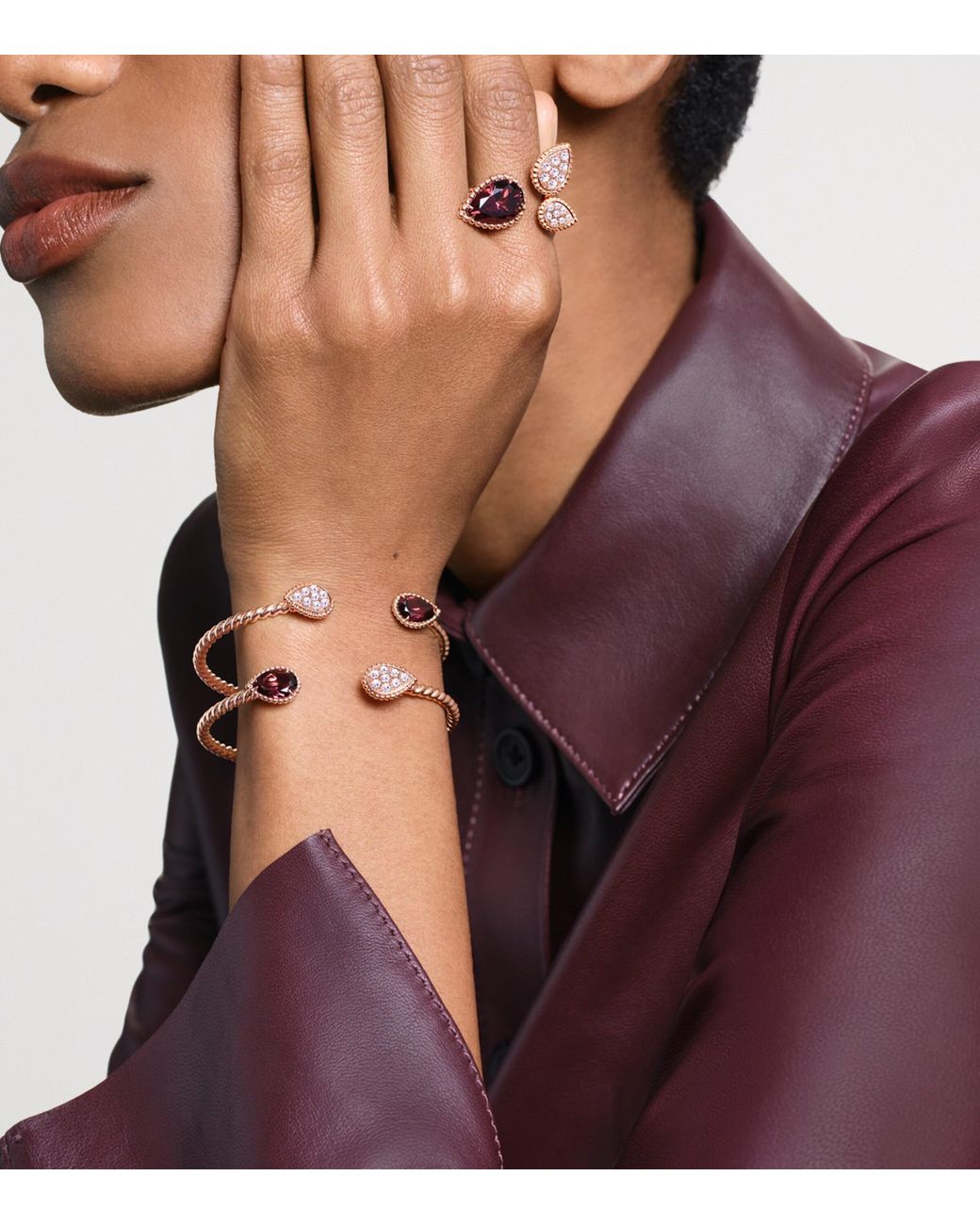 Boucheron Pink Rose, Diamond And Garnet Serpent Bohème Ring