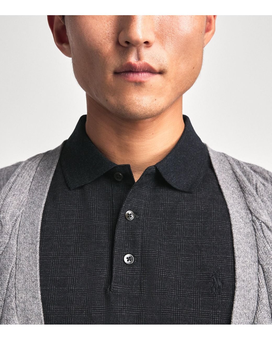 Polo Ralph Lauren Black Stretch-Cotton Check Custom-Slim Polo Shirt for men