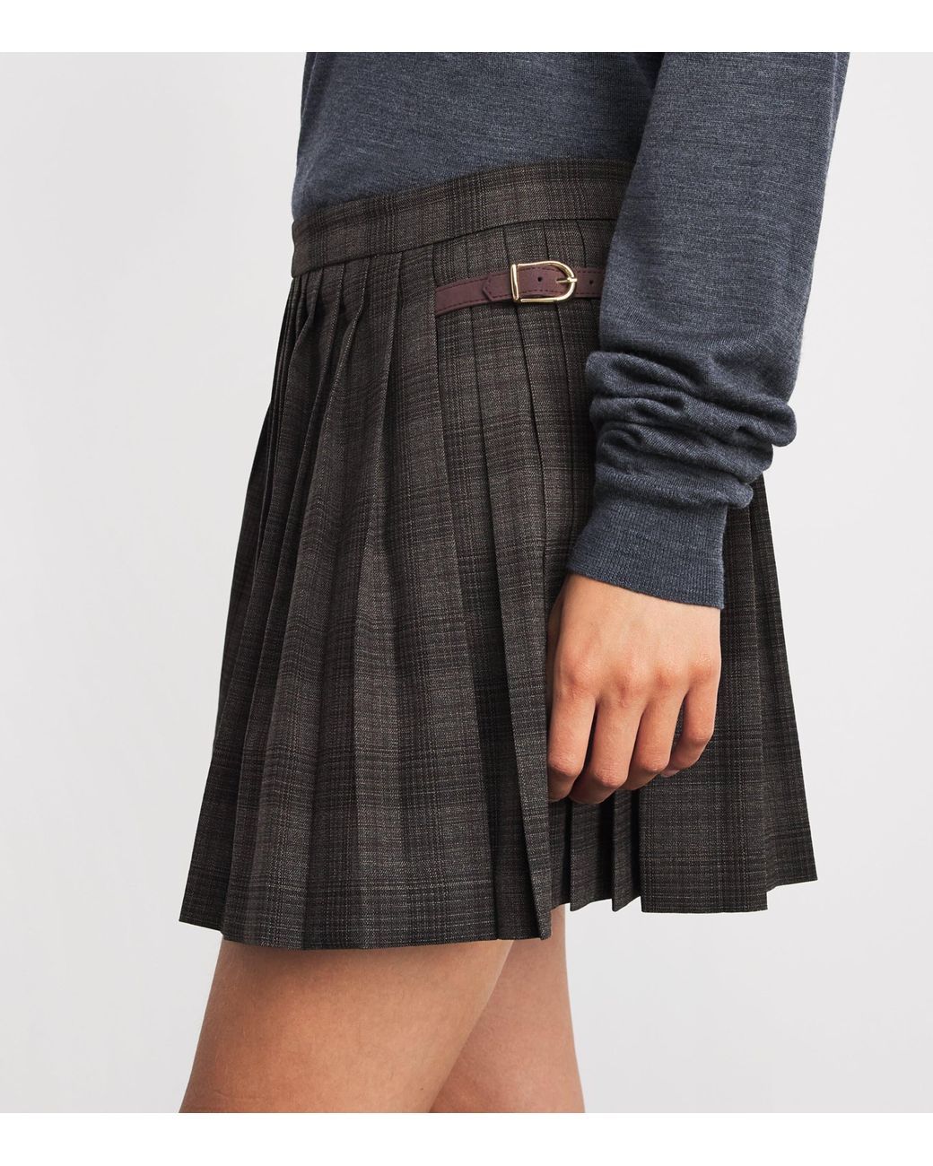 Sandro Gray Check Pleated Mini Skirt