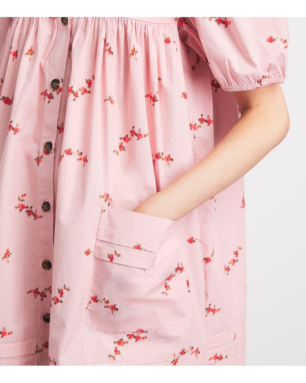 Ganni Pink Stretch-Cotton Floral Mini Dress