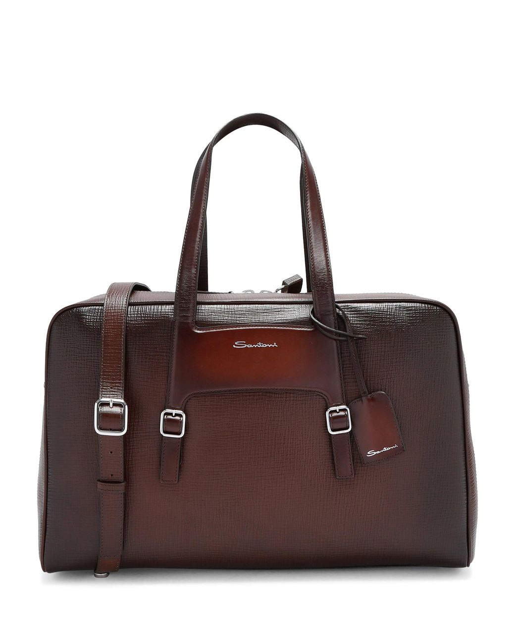 Santoni Brown Leather Weekend Bag for men