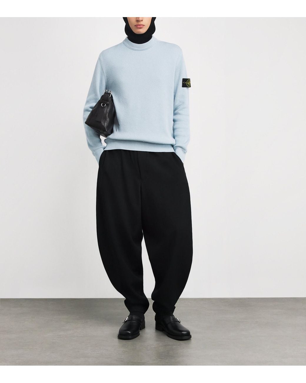 Stone Island Blue Cotton Rib-Knit Compass Sweater for men