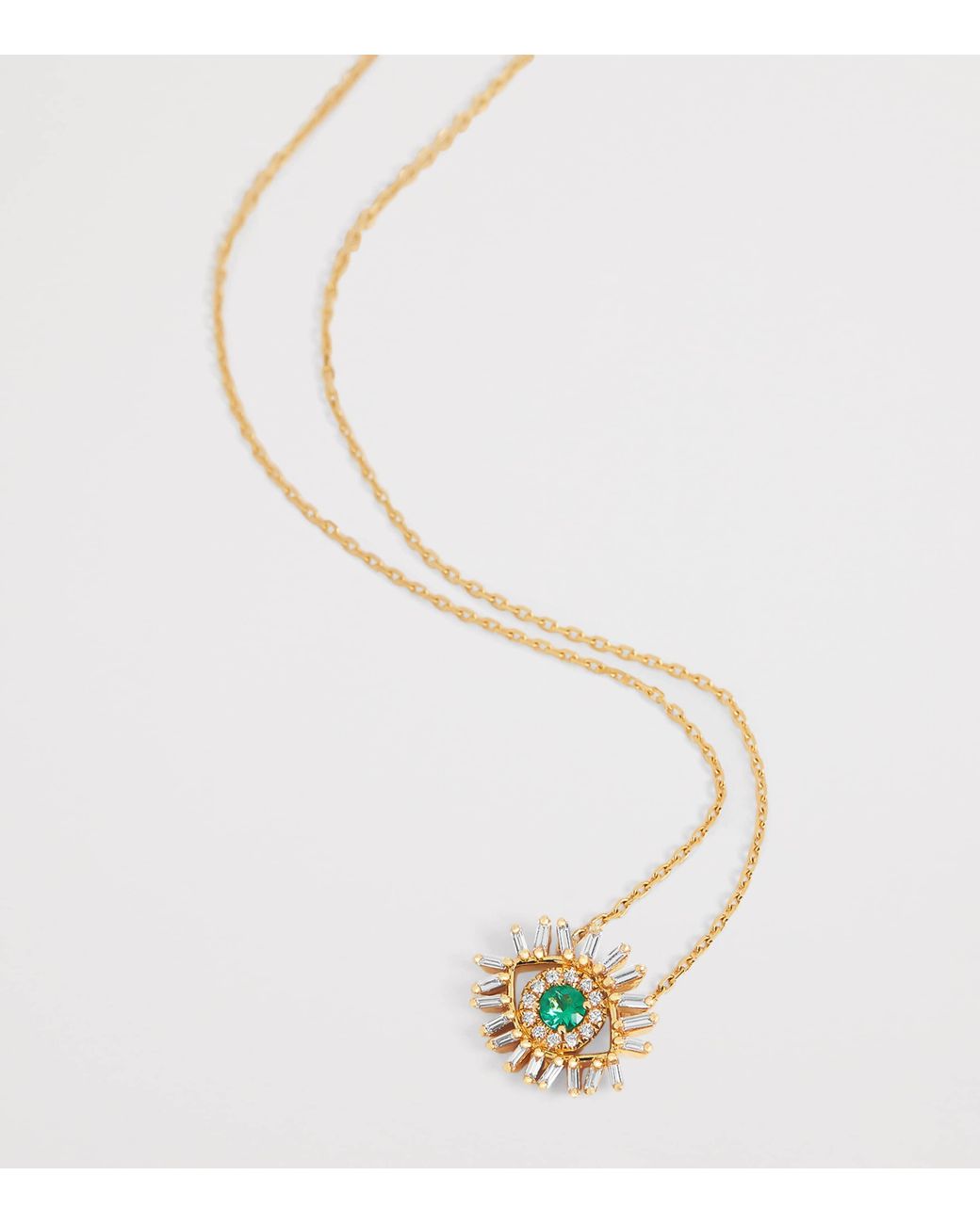 Suzanne Kalan Metallic Diamond And Emerald Mini Evil Eye Pendant Necklace