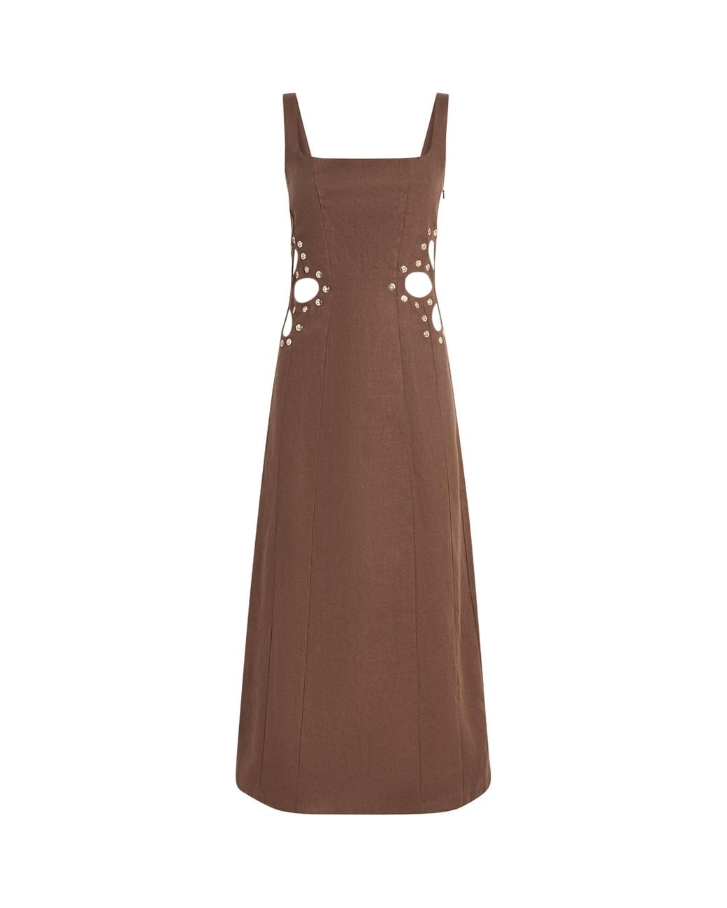 Maje Brown Linen Cut-Out Midi Dress