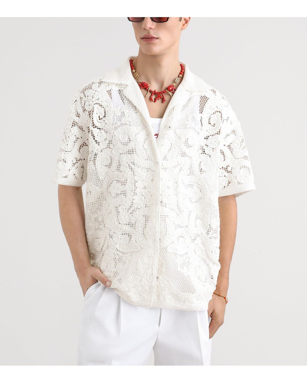 Dolce & Gabbana White Cotton Embroidered Short-Sleeve Shirt for men