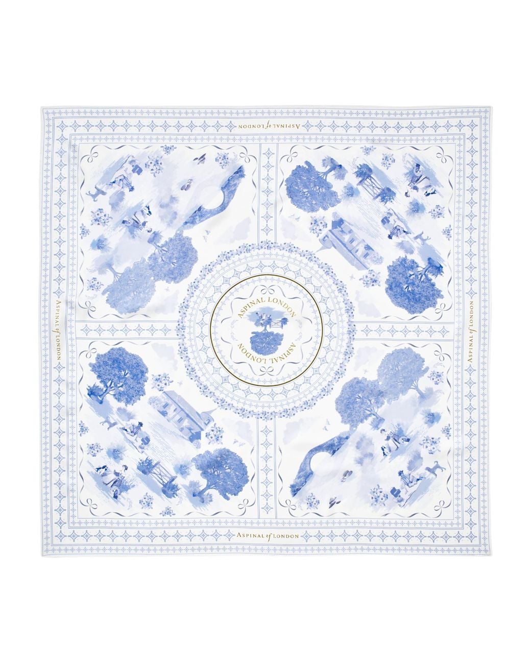 Aspinal Blue Silk Landscape Scarf