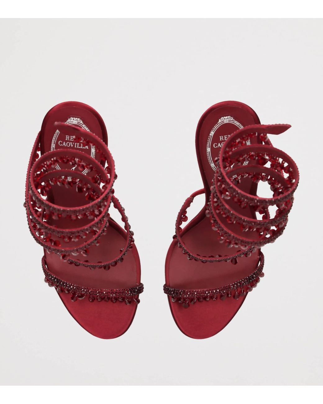 Rene Caovilla Red Satin Chandelier Heeled Sandals 105