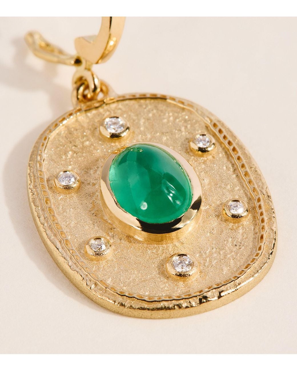 Azlee Metallic Diamond And Emerald Regina Coin Charm