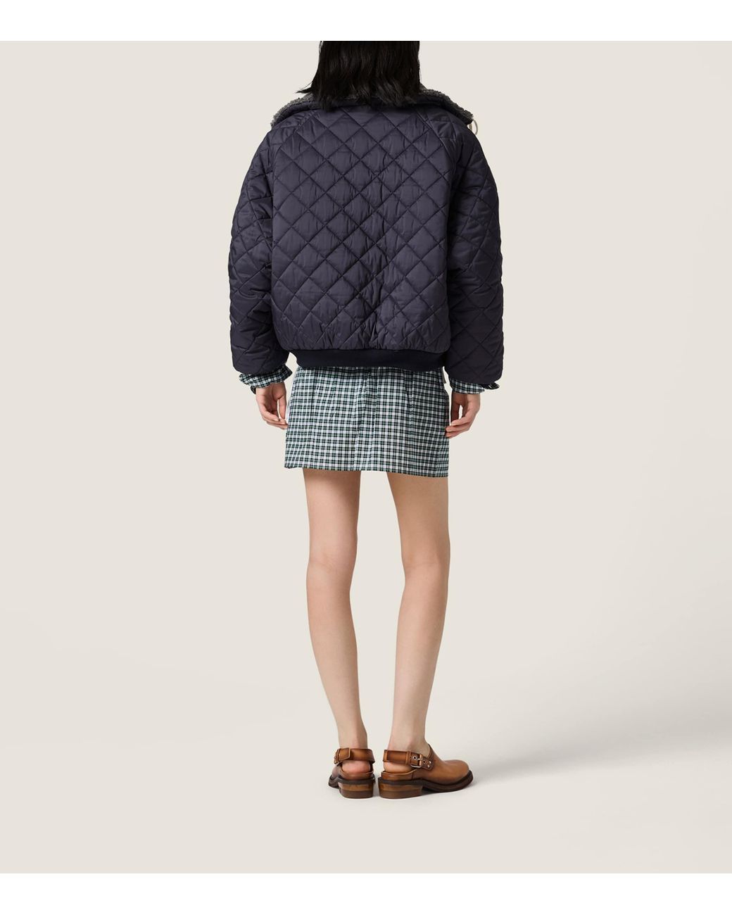 Miu Miu Blue Down Technical Ponge Quilted Jacket