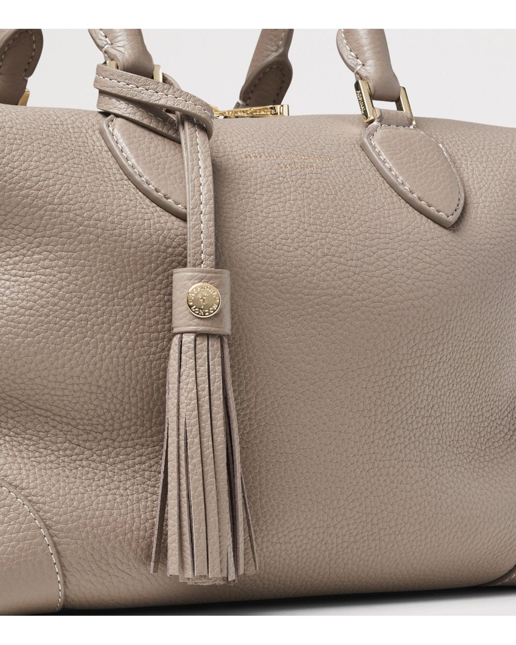 Aspinal Gray Leather Midi The Hudson Bowling Bag