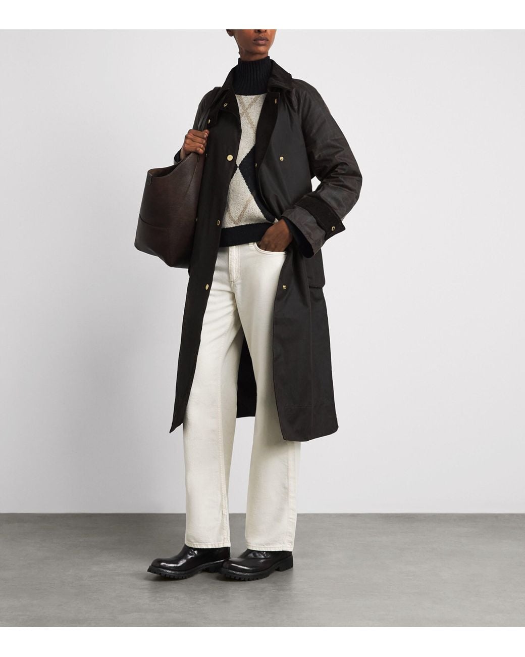 Barbour Black Waxed Cotton Elva Trench Coat