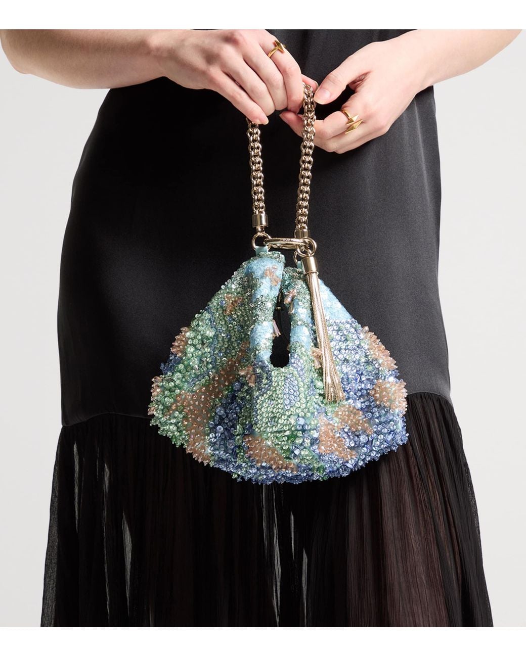 Jimmy Choo Blue Callie Satin Embellished Clutch Bag