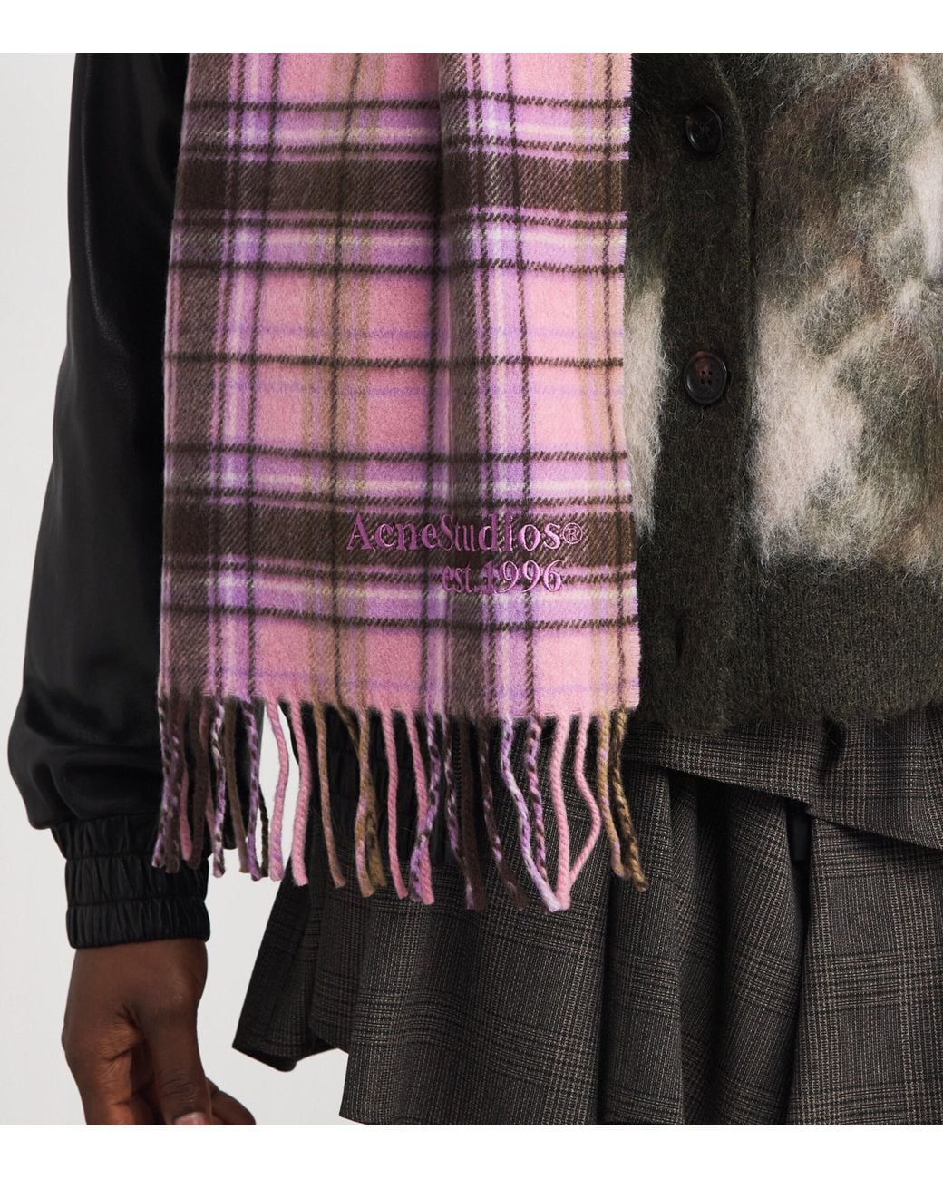 Acne Purple Cashmere-Wool Check Scarf
