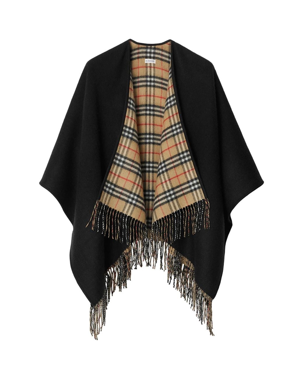 Burberry Black Wool Reversible Check Cape