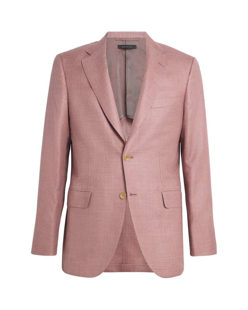 Brioni Pink Wool-Silk-Linen Check Blazer for men