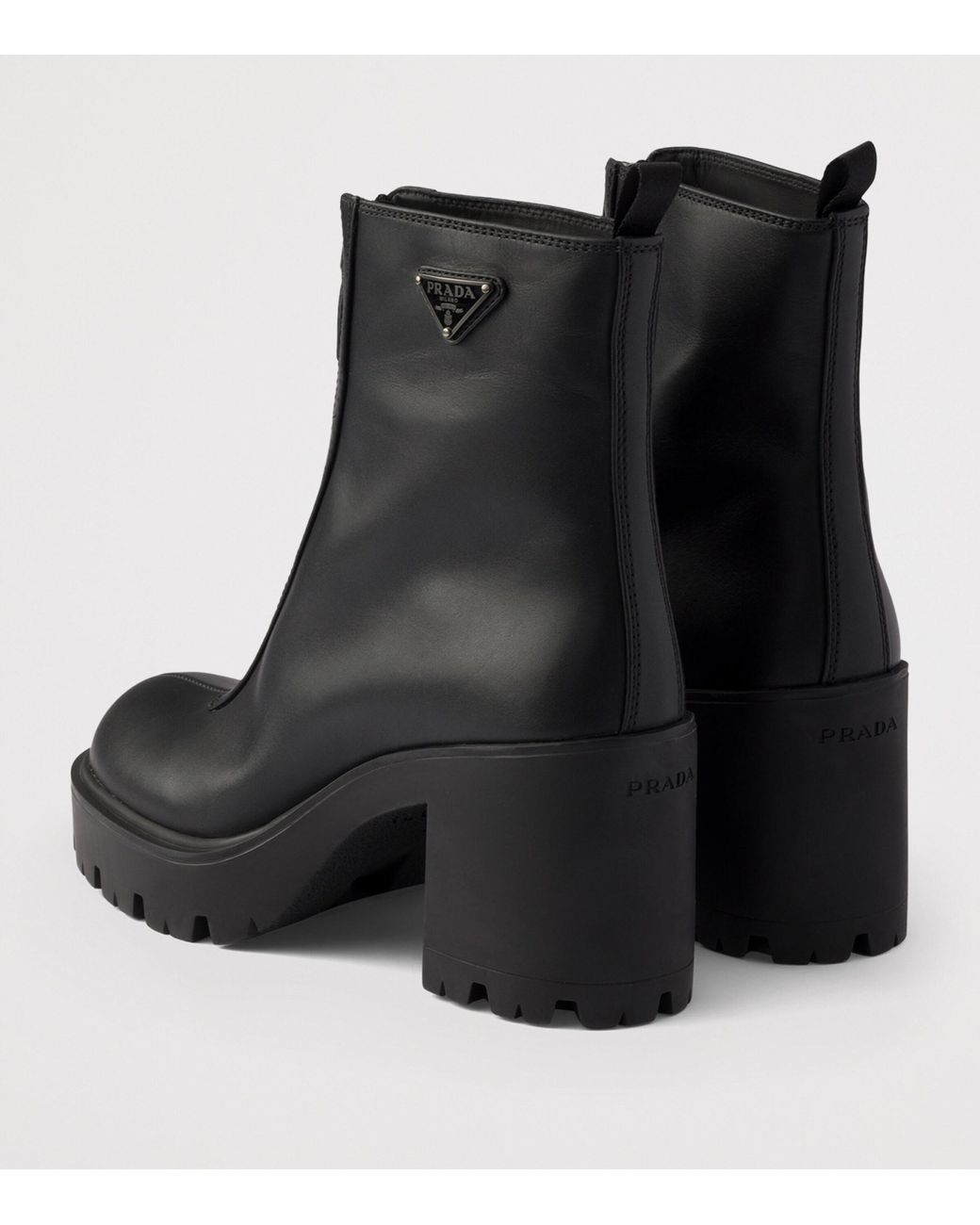 Prada Black Leather Zipped Heeled Ankle Boots 85