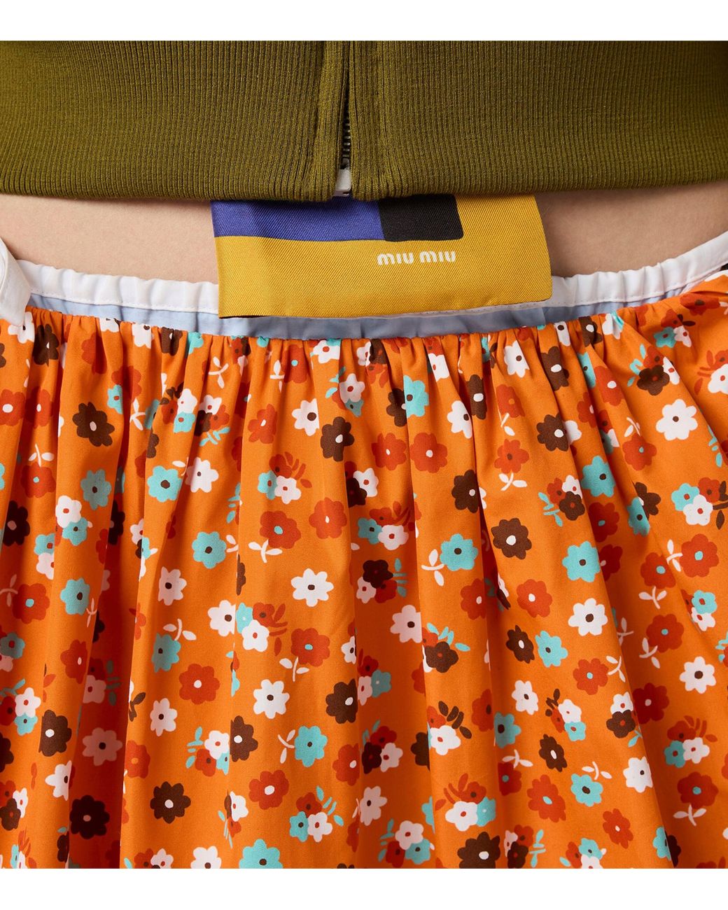 Miu Miu Orange Cotton Floral Mini Skirt