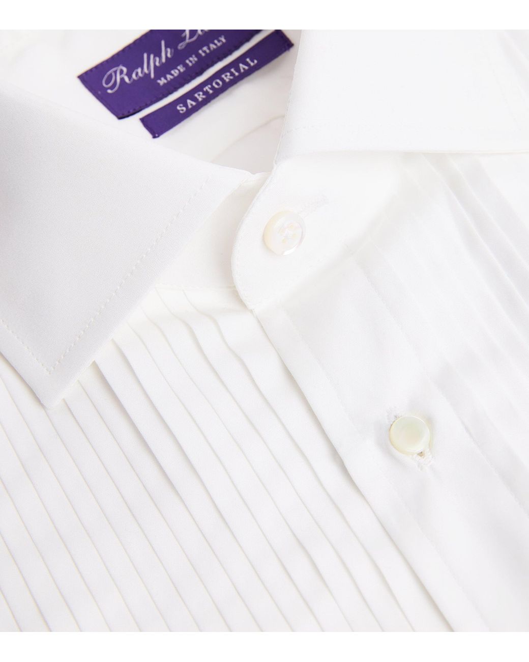 Ralph Lauren White Pleated Tuxedo Shirt for men
