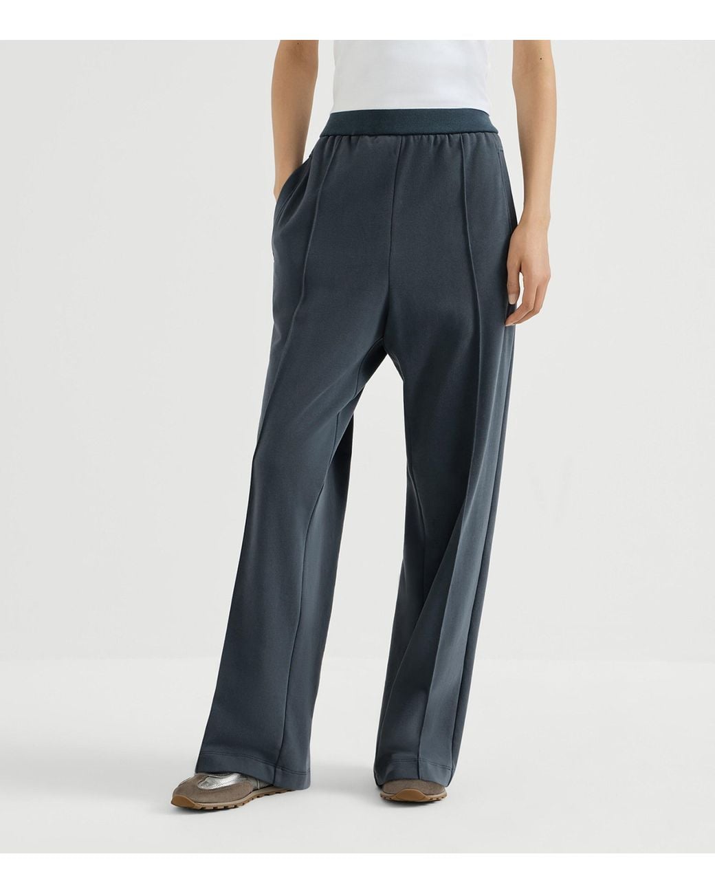 Brunello Cucinelli Blue Cotton Pleated Sweatpants