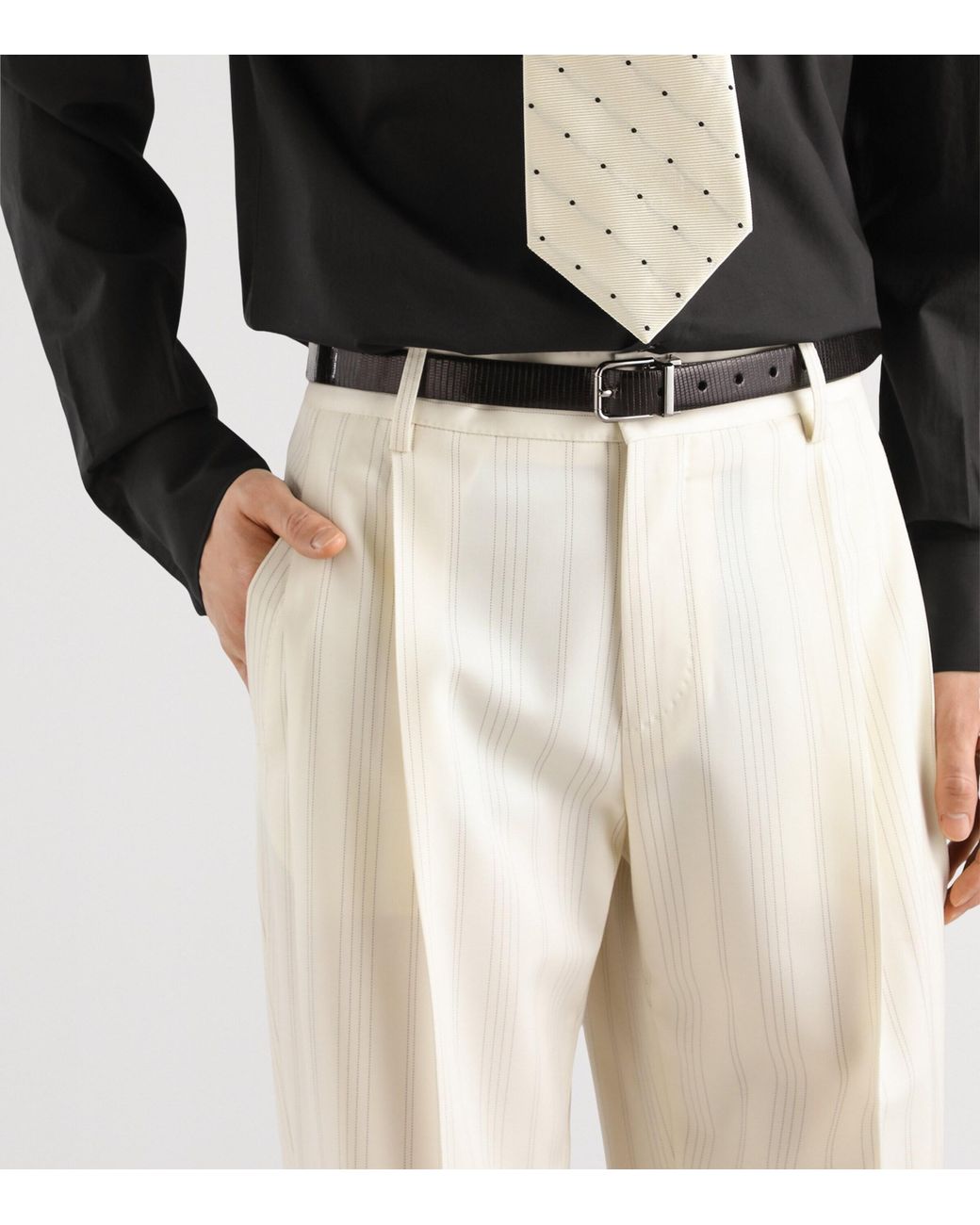 Dolce & Gabbana White Wool-Blend Pinstripe Relaxed Trousers for men