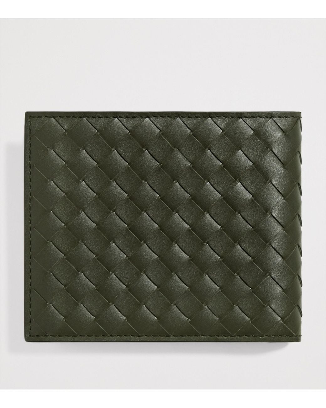 Bottega Veneta Green Leather Intrecciato Piccolo Bifold Wallet for men