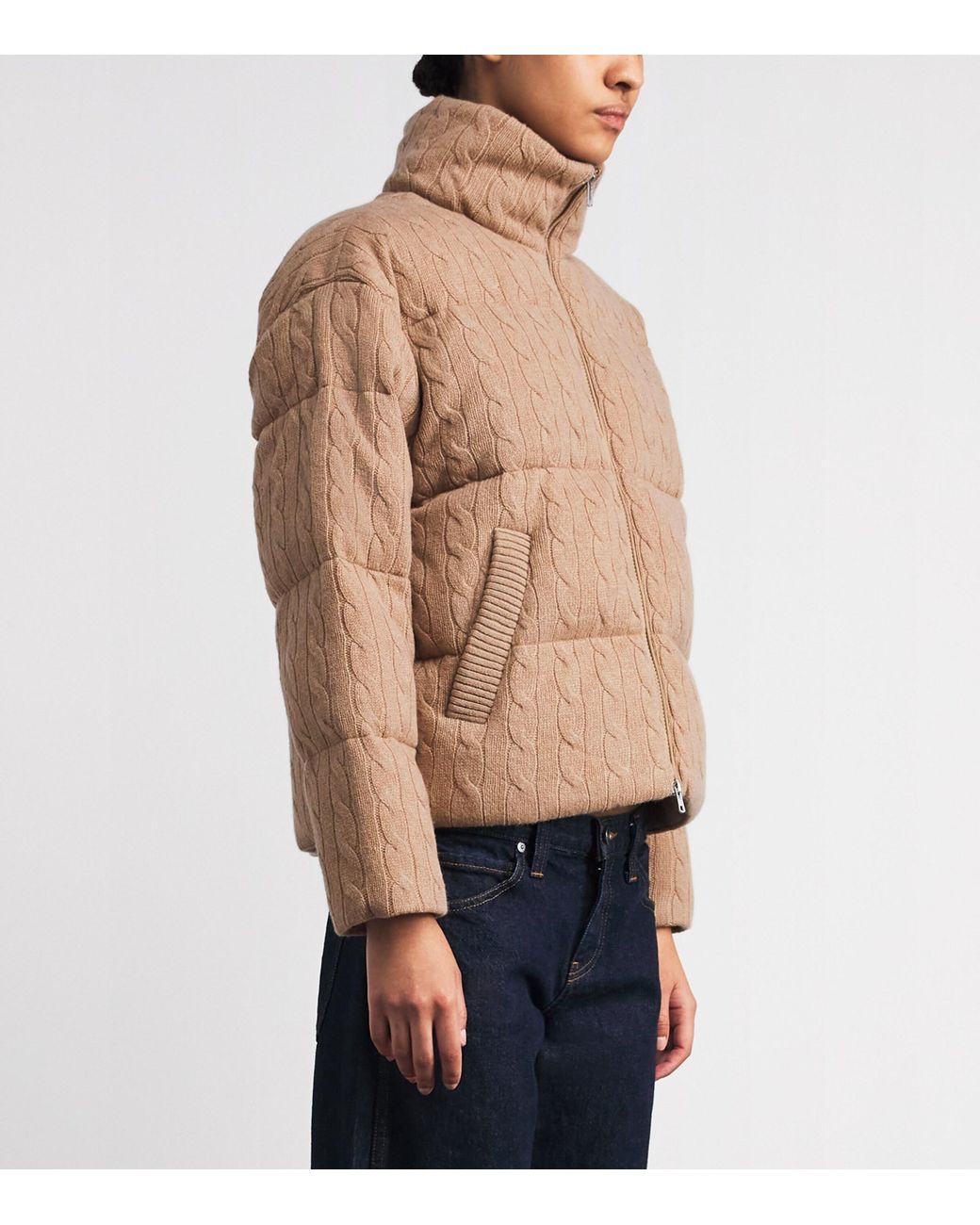 Polo Ralph Lauren Brown Wool-Cashmere Cable-Knit Bomber Jacket